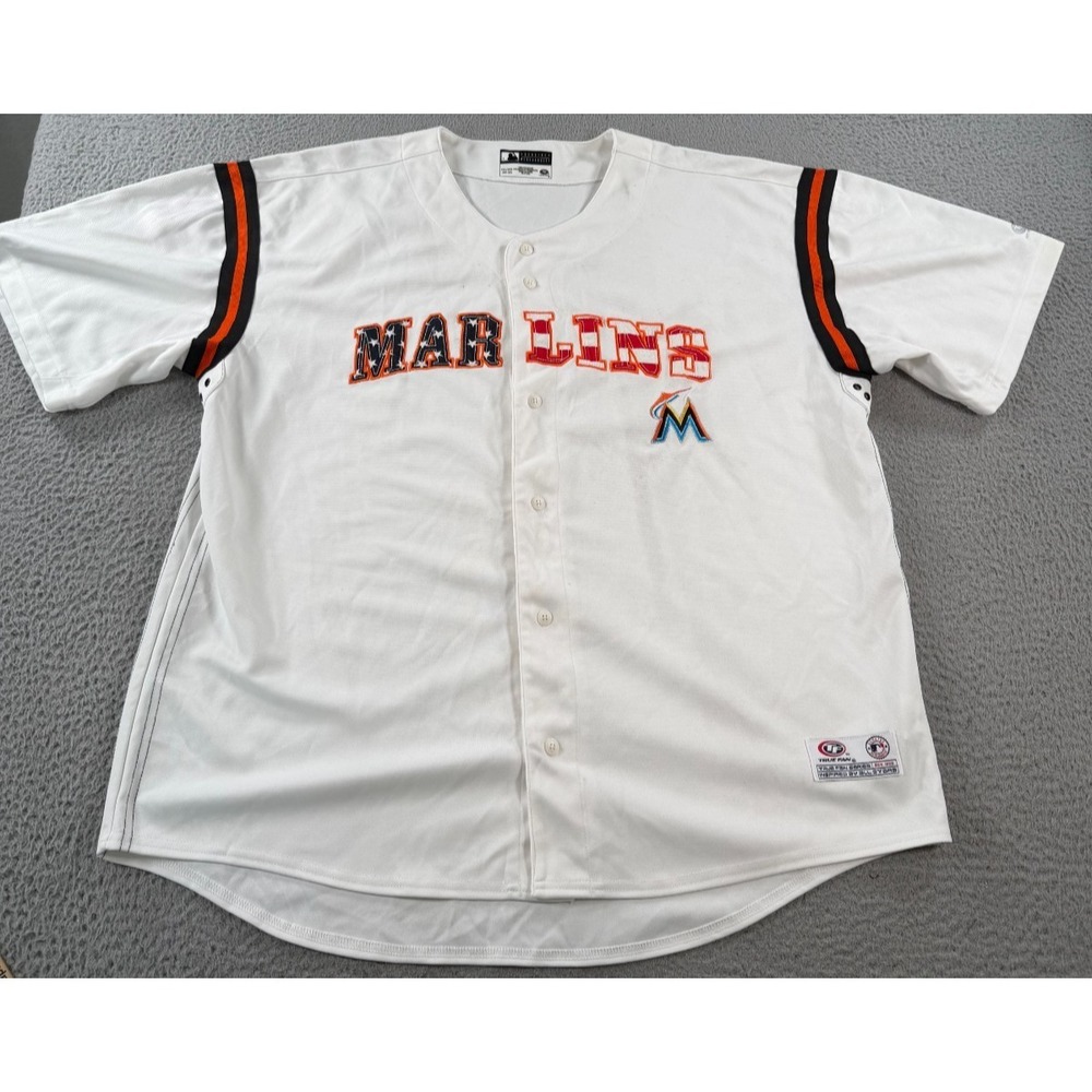 VTG True Fan MLB Florida Marlins USA Jersey Men's 2XL White Baseball Button Up